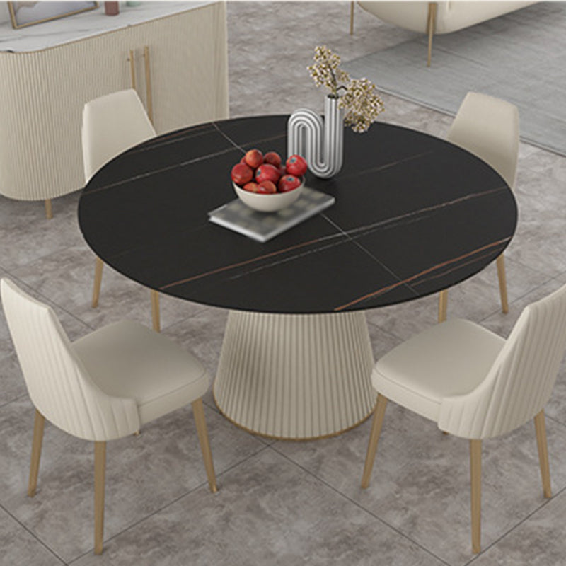 Modern Stone Top Dining Table Round Table with Wood Pedestal Base in White