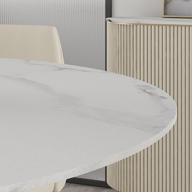 Modern Stone Top Dining Table Round Table with Wood Pedestal Base in White