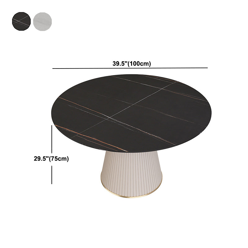 Modern Stone Top Dining Table Round Table with Wood Pedestal Base in White