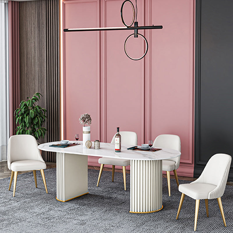 Stone Top Dining Table Contemporary Oval Dining Table with Sled Base
