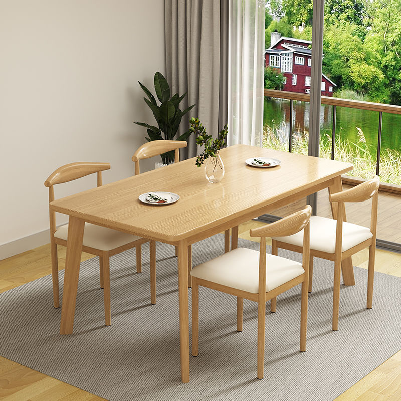 Rectangle Dining Table Mid-Century Modern Dining Table with 4 Wood Legs