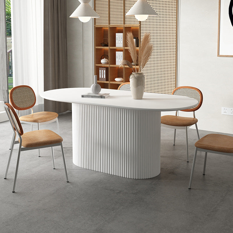 White Top Dining Table Traditional Luxury Oval Table with Pedestal Base