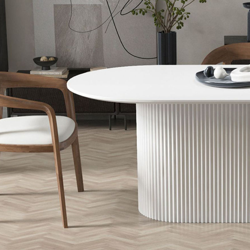 White Top Dining Table Traditional Luxury Oval Table with Pedestal Base