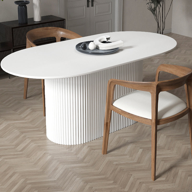 White Top Dining Table Traditional Luxury Oval Table with Pedestal Base