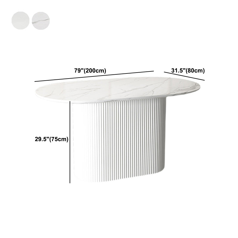 White Top Dining Table Traditional Luxury Oval Table with Pedestal Base