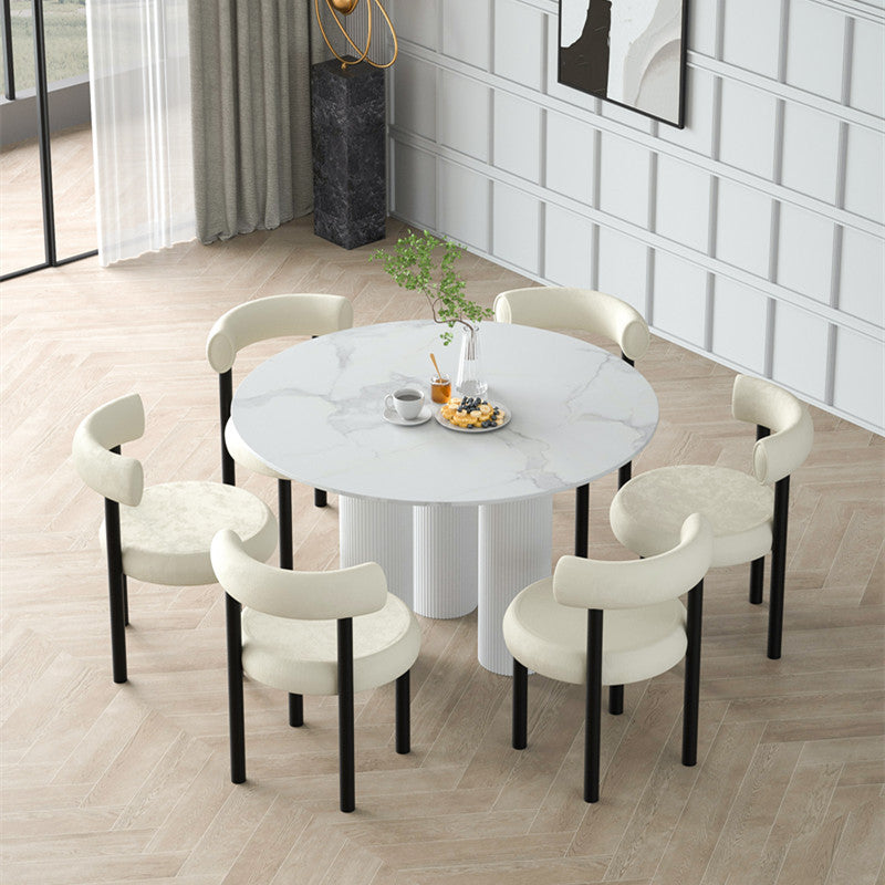 Mesa de comedor redonda contemporánea de piedra, acabado mate, mesa de 3 patas para cocina