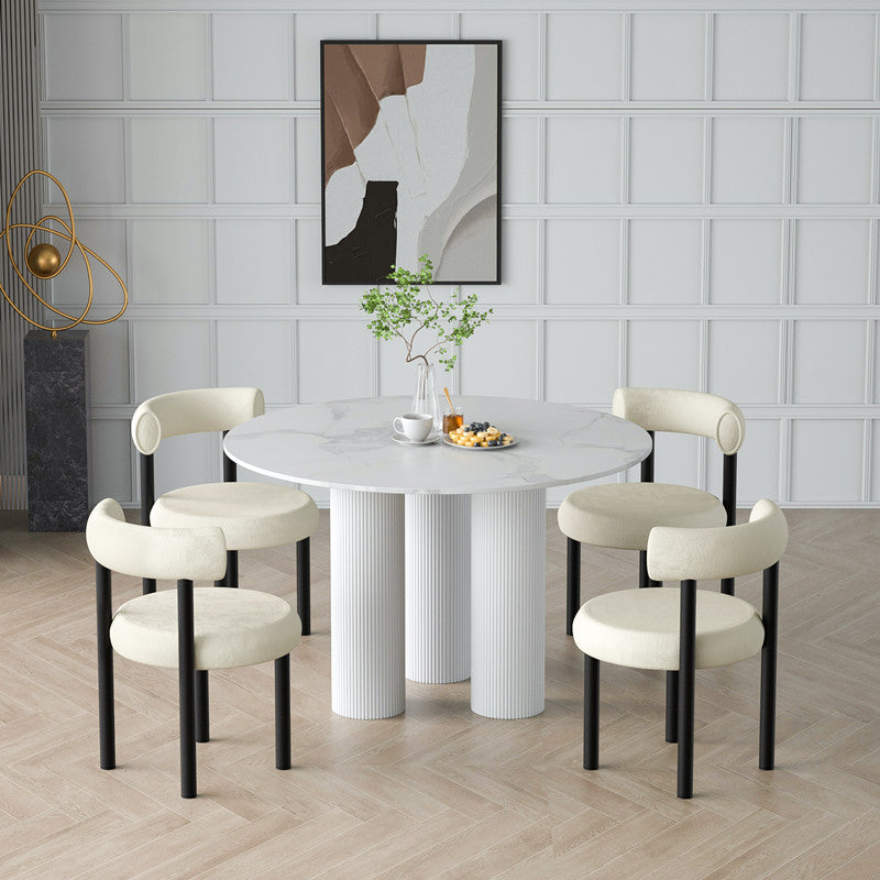 Mesa de comedor redonda contemporánea de piedra, acabado mate, mesa de 3 patas para cocina