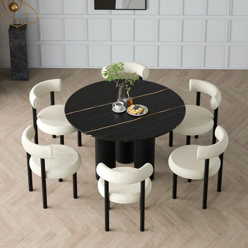 Mesa de comedor redonda contemporánea de piedra, acabado mate, mesa de 3 patas para cocina