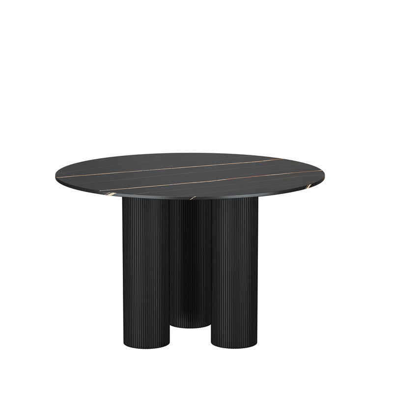 Mesa de comedor redonda contemporánea de piedra, acabado mate, mesa de 3 patas para cocina