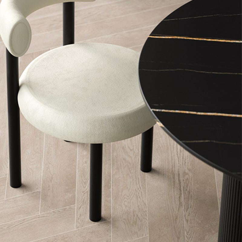 Mesa de comedor redonda contemporánea de piedra, acabado mate, mesa de 3 patas para cocina