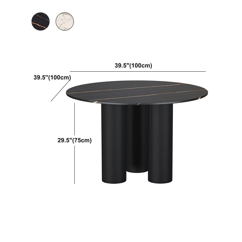 Mesa de comedor redonda contemporánea de piedra, acabado mate, mesa de 3 patas para cocina