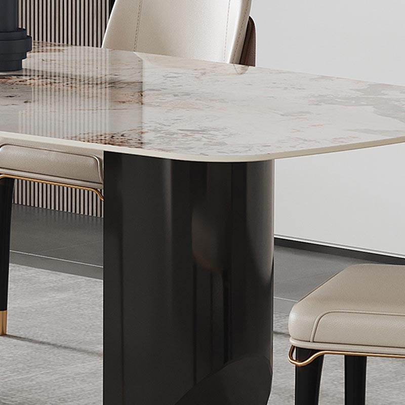 Rectangle Stone Top Dining Table Contemporary Dining Table with Double Pedestal Base