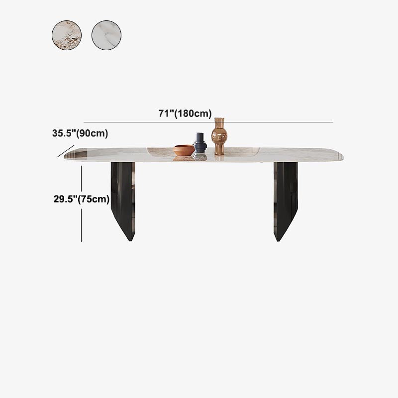 Rectangle Stone Top Dining Table Contemporary Dining Table with Double Pedestal Base
