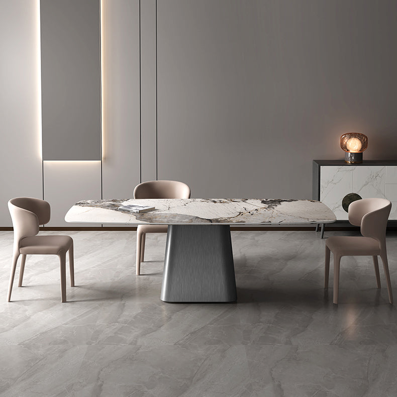 Rectangle Stone Dining Table Modern Dining Table with Pedestal Base