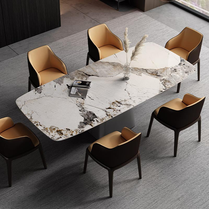 Stone Top Dining Table Contemporary Rectangle Table with Pedestal Base