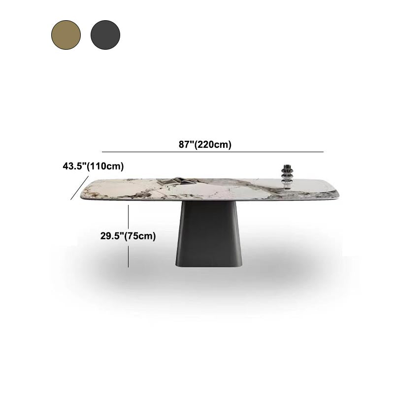Stone Top Dining Table Contemporary Rectangle Table with Pedestal Base
