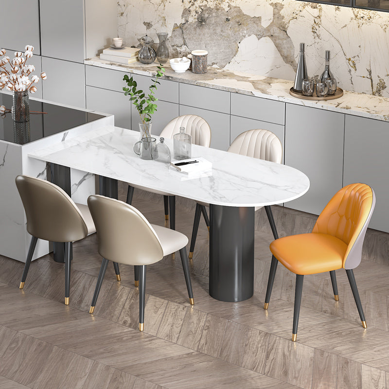 Modern Style Dining Table White Sintered Stone Dining Table with Metal Base for Kitchen
