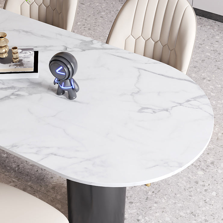 Modern Style Dining Table White Sintered Stone Dining Table with Metal Base for Kitchen