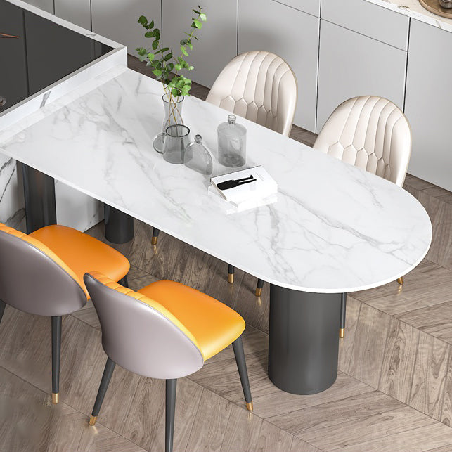 Modern Style Dining Table White Sintered Stone Dining Table with Metal Base for Kitchen