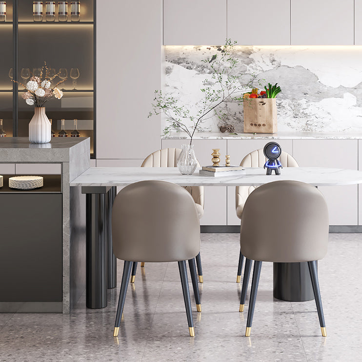 Modern Style Dining Table White Sintered Stone Dining Table with Metal Base for Kitchen
