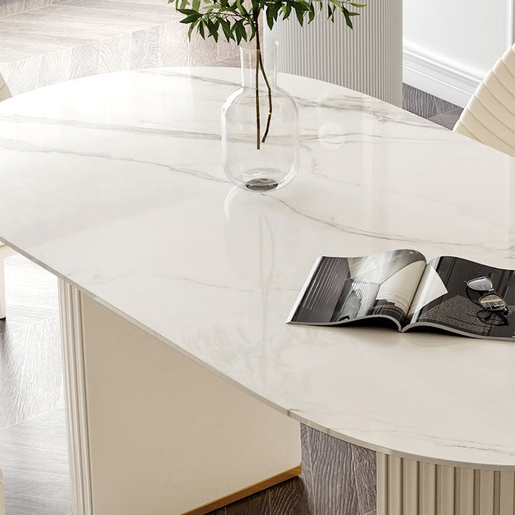 Traditional Luxury Dining Table Oval Sintered Stone White Dining Table for Home Use