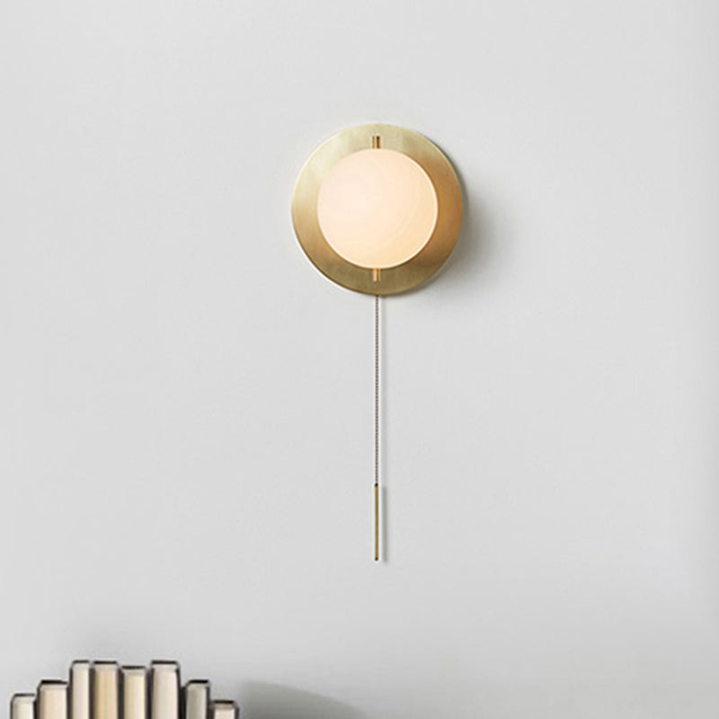 White Orb Shade Wall Light with Brass Base 1 Bulb Modern Stylish Metal Glass Wall Lamp for Boutique