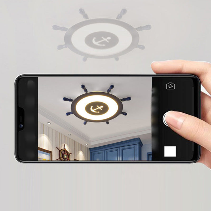 Circular Shape LED Ceiling Lamp Kids Style Iron 2 Lights Flush Mount for Bedroom