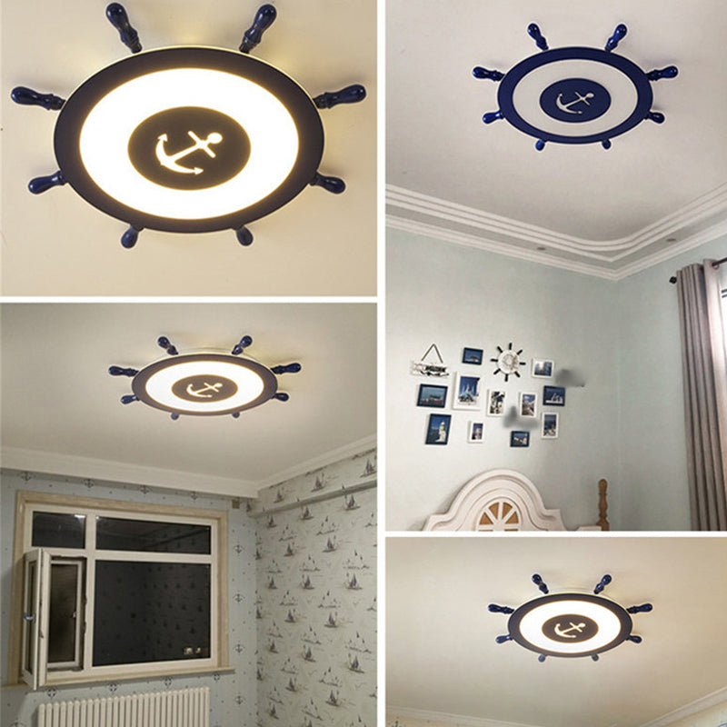 Circular Shape LED Ceiling Lamp Kids Style Iron 2 Lights Flush Mount for Bedroom