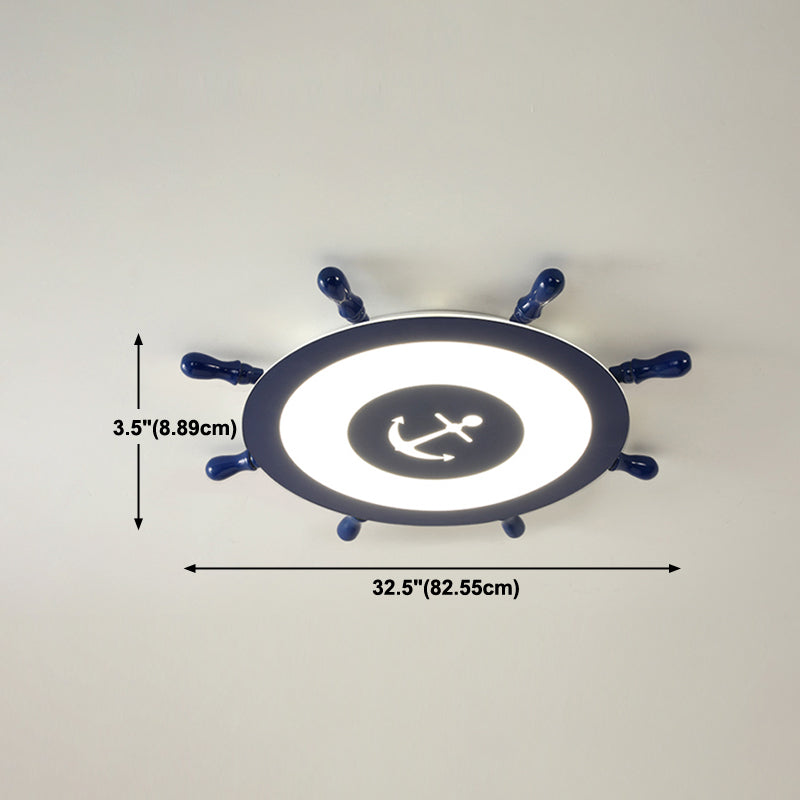 Circular Shape LED Ceiling Lamp Kids Style Iron 2 Lights Flush Mount for Bedroom