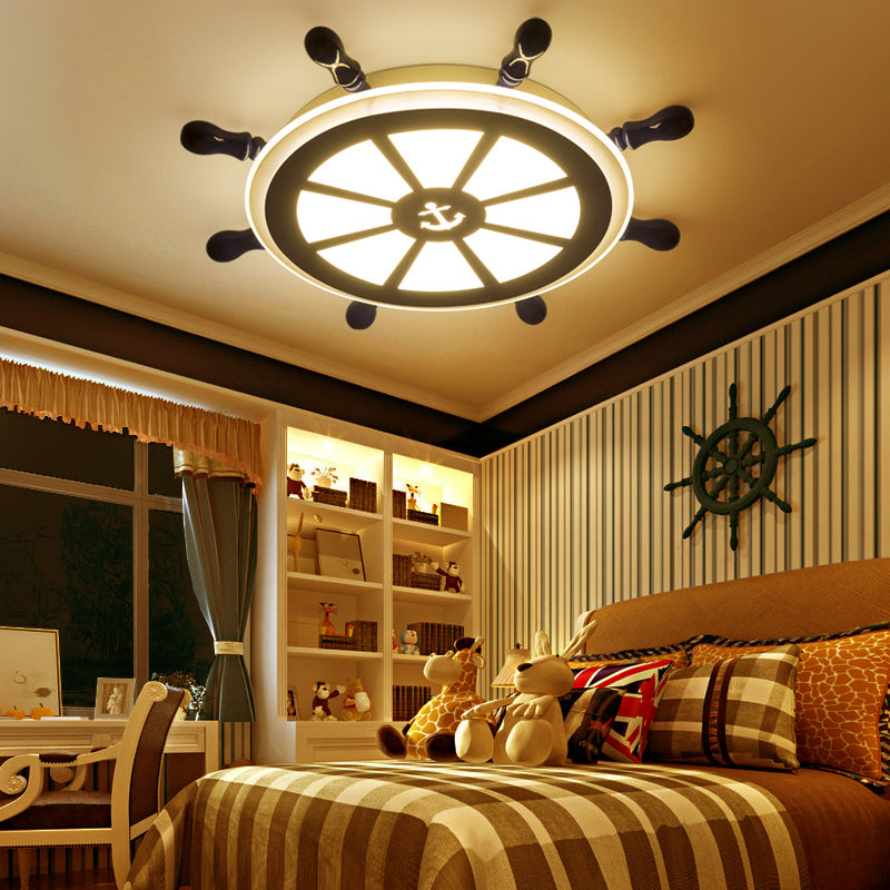 Round Shape LED Ceiling Lamp Kids Style Steel 2 Lights Flush Mount for Bedroom