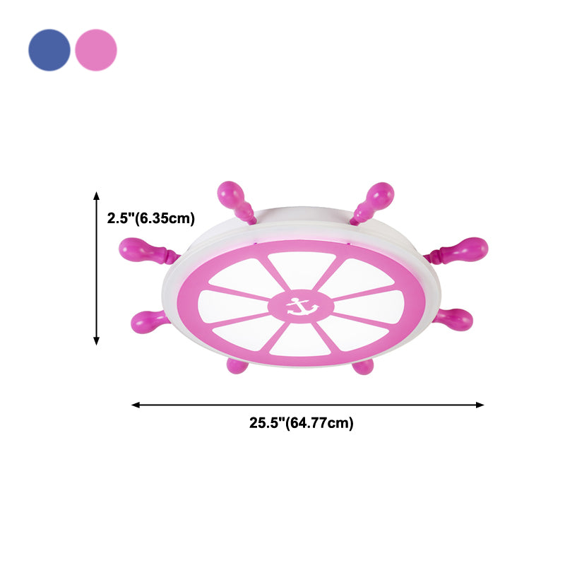 Round Shape LED Ceiling Lamp Kids Style Steel 2 Lights Flush Mount for Bedroom