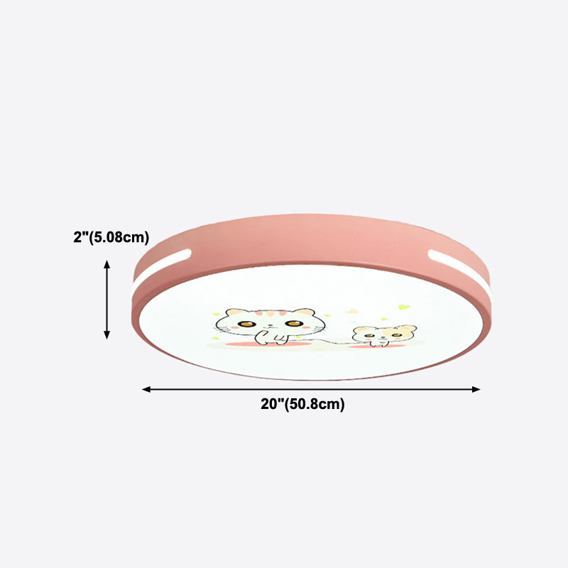 Round Shape LED Ceiling Lamp Kids Style Iron 1 Light Flush Mount for Dining Room