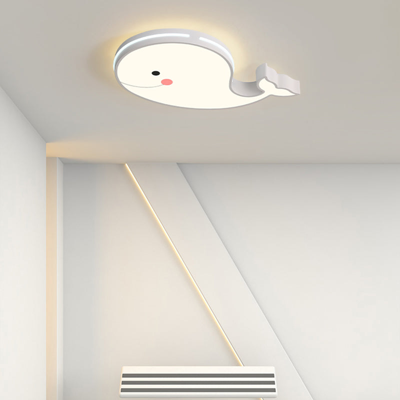 Whale Shape LED Ceiling Lamp Kids Style Iron 1 Light Flush Mount for Bedroom