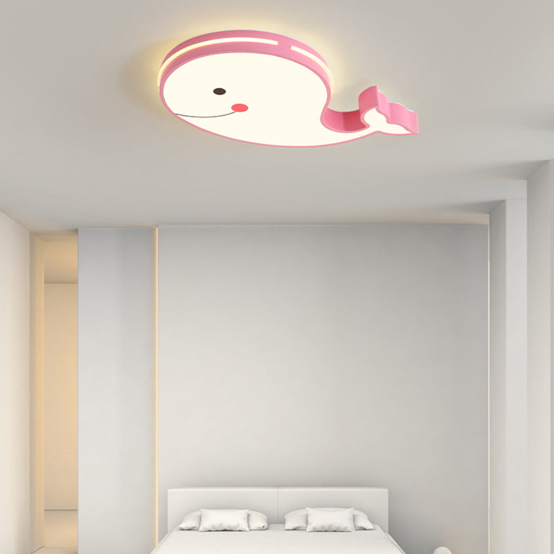 Whale Shape LED Ceiling Lamp Kids Style Iron 1 Light Flush Mount for Bedroom