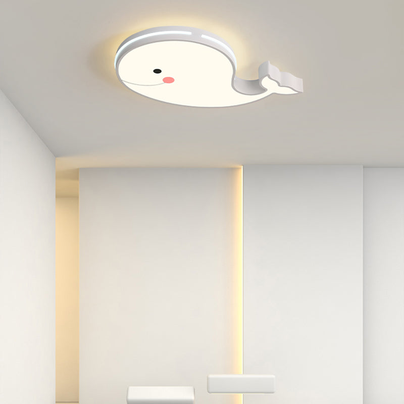 Whale Shape LED Ceiling Lamp Kids Style Iron 1 Light Flush Mount for Bedroom