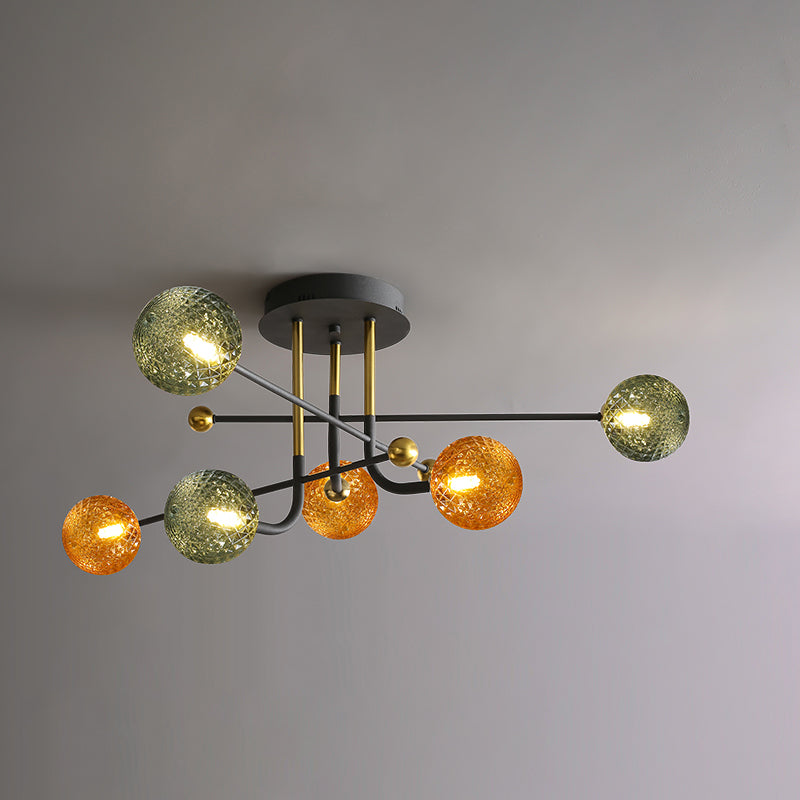 Glass Round Ceiling Light Fixture Modern Style Semi Flush Ceiling Light