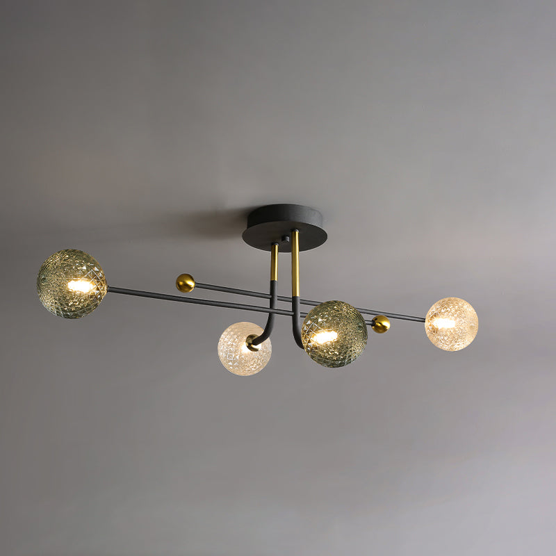 Glass Round Ceiling Light Fixture Modern Style Semi Flush Ceiling Light