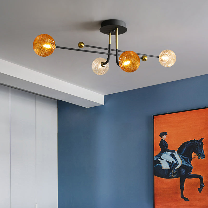 Glass Round Ceiling Light Fixture Modern Style Semi Flush Ceiling Light