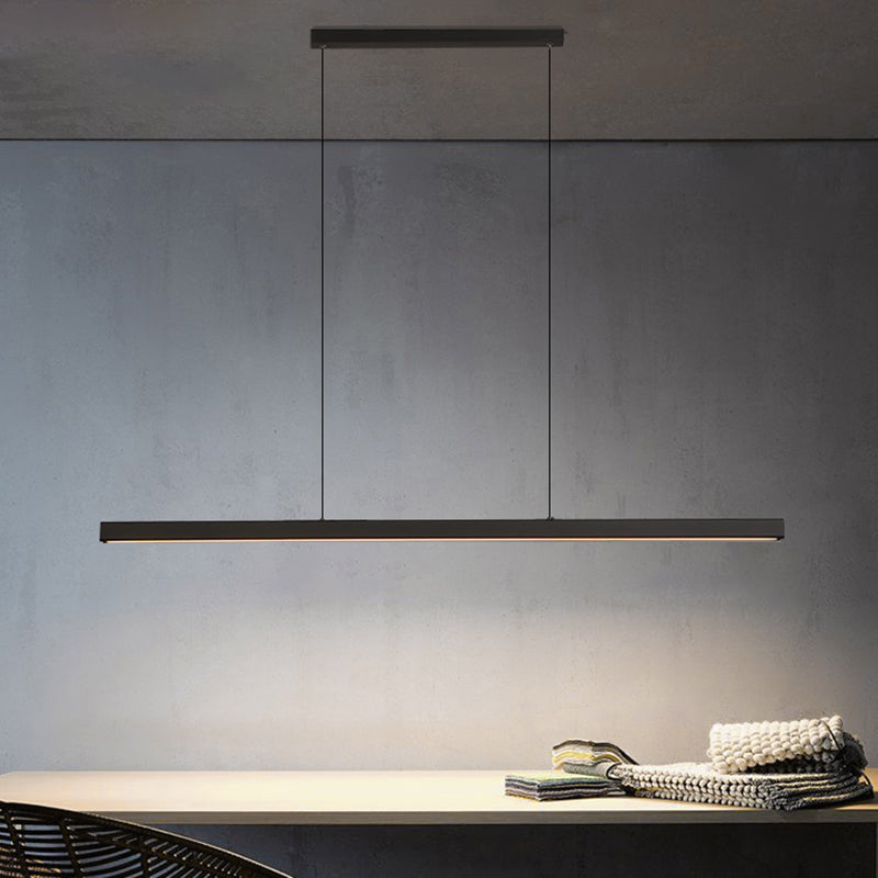 Black Metal Island Lighting Fixtures Modern 1-Light Linear Restaurant LED Suspension Lamp