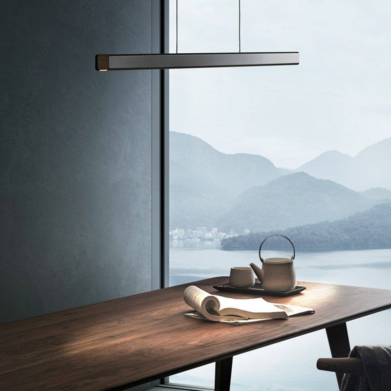 Black Metal Island Lighting Fixtures Modern 1-Light Linear Restaurant LED Suspension Lamp