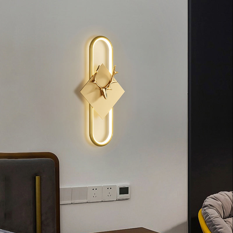 Metal Oval Wall Light Nordic Style LED Wall Sconce with Antlers for Living Room