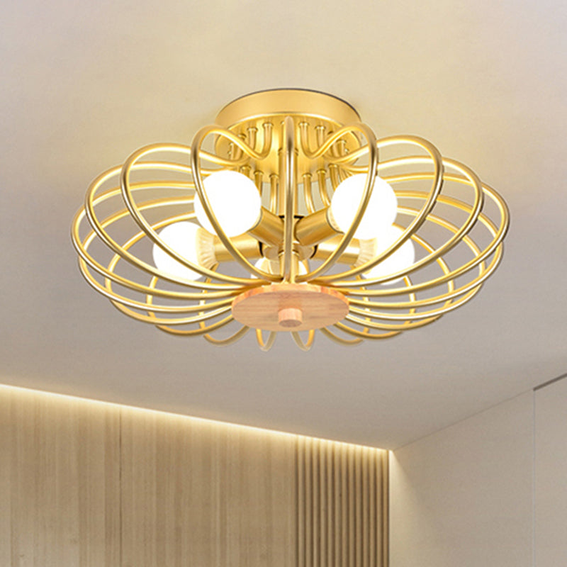 Luz de montaje de alambre de melón Luz de techo metálico contemporáneo en oro para corredor