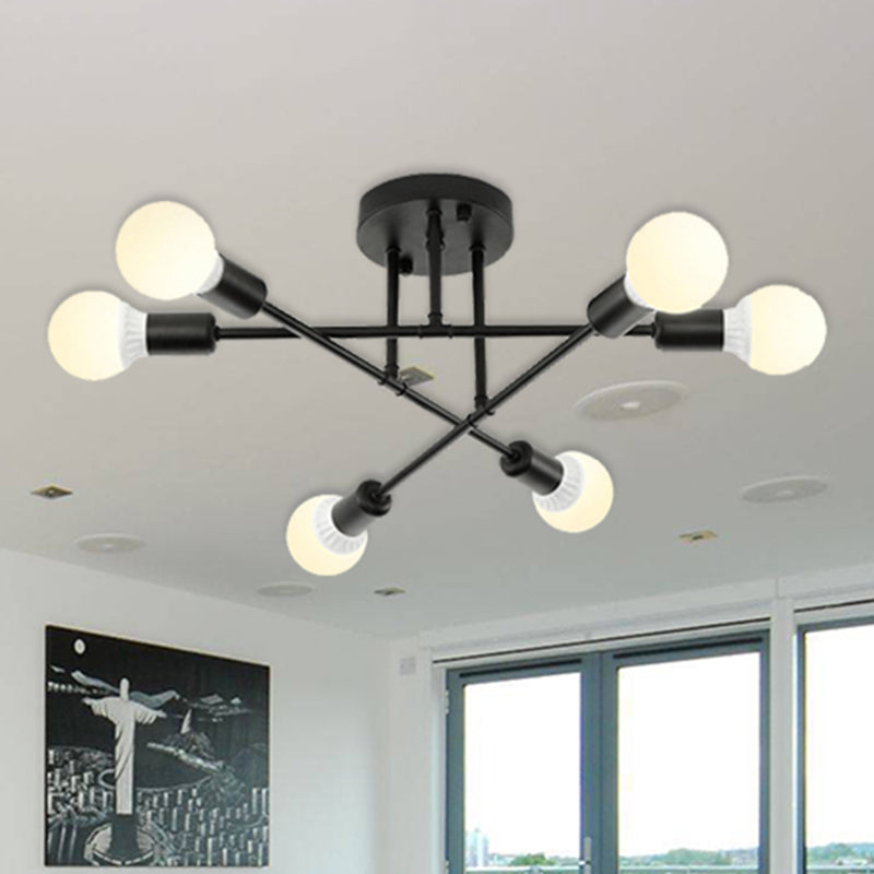 Bookstore Living Room Stacked Ceiling Light Metal Contemporary Semi Ceiling Mount Light