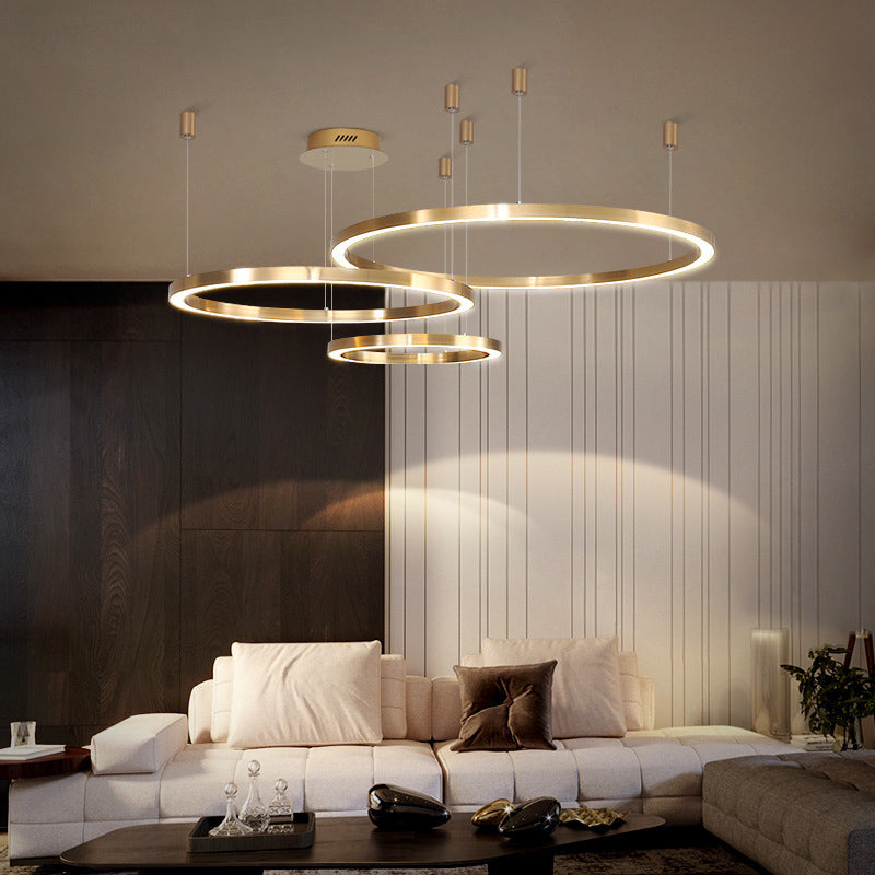 Aluminum Loop Shaped Chandelier Contemporary Gold LED Hanging Pendant Light