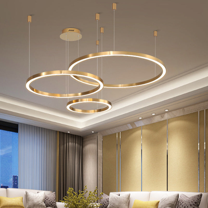 Aluminum Loop Shaped Chandelier Contemporary Gold LED Hanging Pendant Light