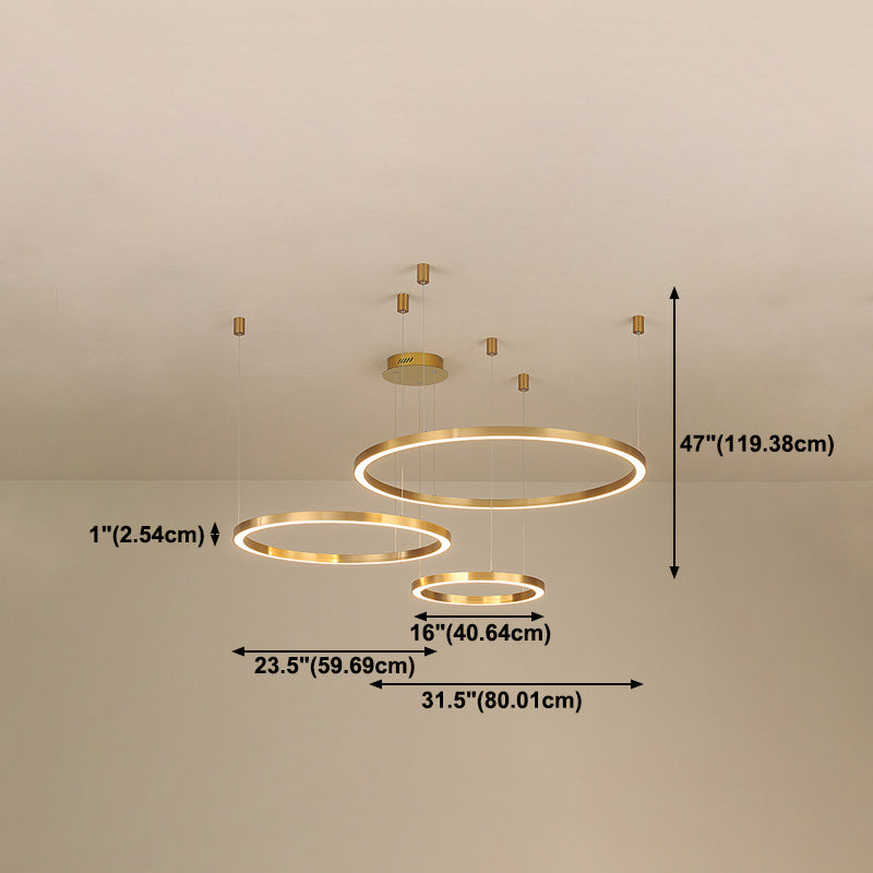 Aluminum Loop Shaped Chandelier Contemporary Gold LED Hanging Pendant Light