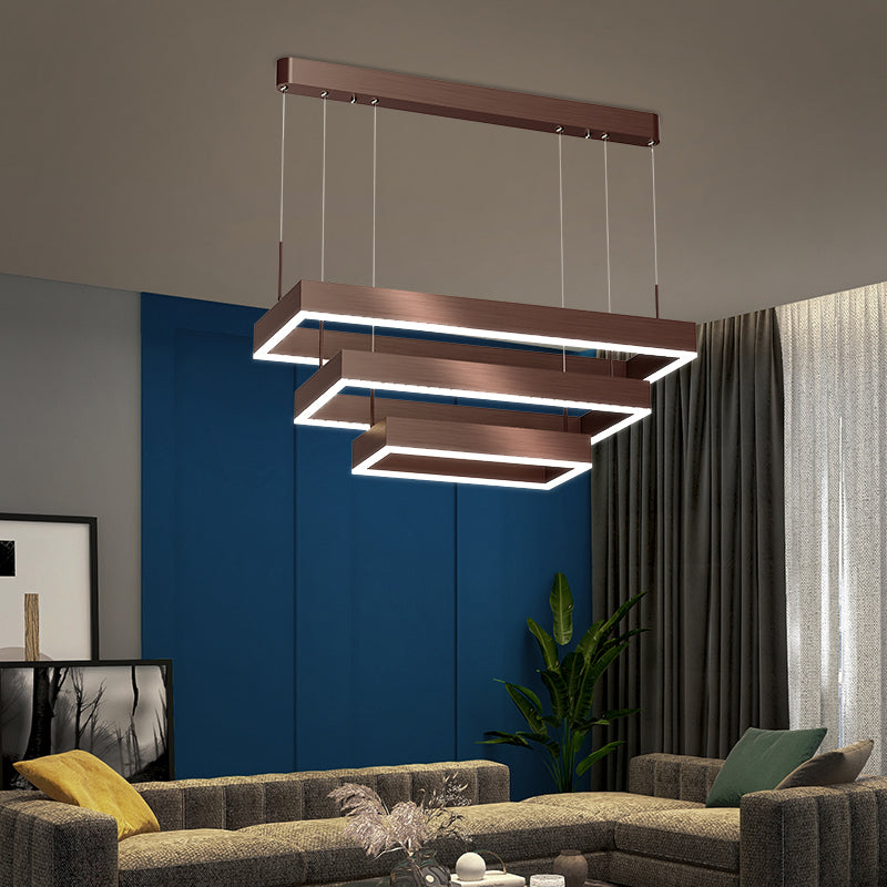 Modern Rectangle Shape Chandelier Lights Metal Chandelier Lighting Fixtures in Brown