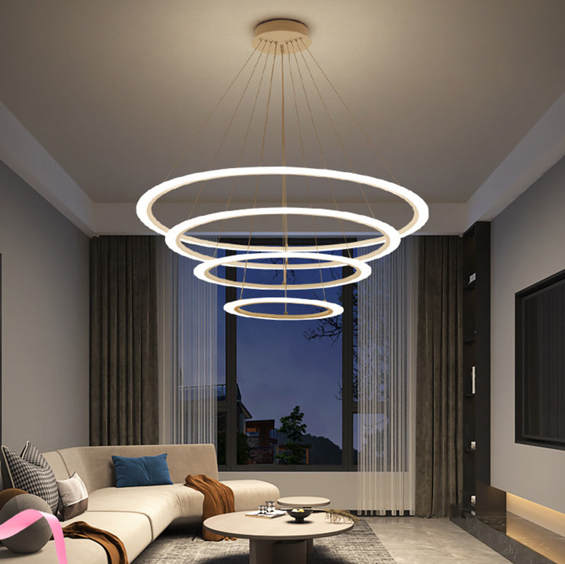 Modern Layered Chandelier Metal White Circle LED Chandelier Pendant for Living Room