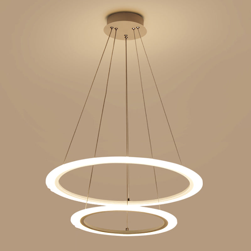 Modern Layered Chandelier Metal White Circle LED Chandelier Pendant for Living Room