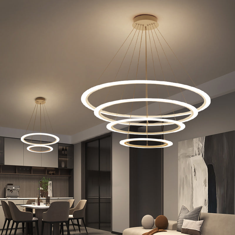 Modern Layered Chandelier Metal White Circle LED Chandelier Pendant for Living Room